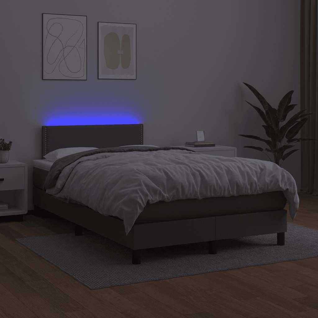vidaXL Κρεβάτι Boxspring με Στρώμα & LED Γκρι 120x190 εκ. Συνθ. Δέρμα