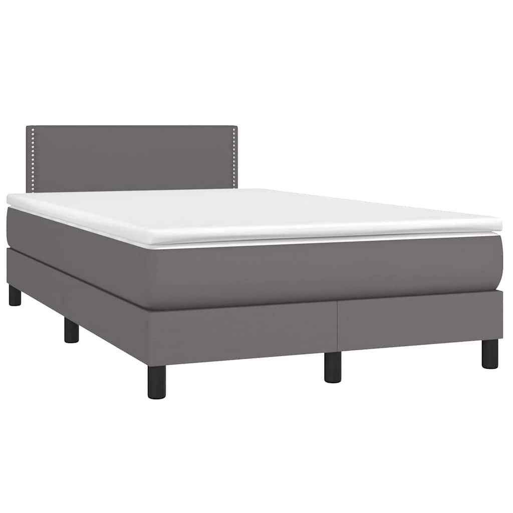 vidaXL Κρεβάτι Boxspring με Στρώμα & LED Γκρι 120x190 εκ. Συνθ. Δέρμα