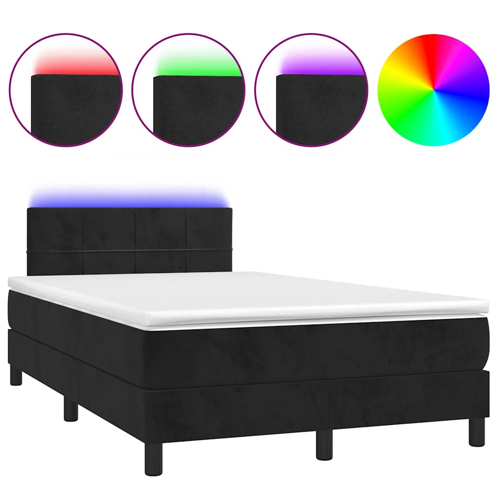 vidaXL Κρεβάτι Boxspring με Στρώμα & LED Μαύρο 120x190 εκ. Βελούδινο