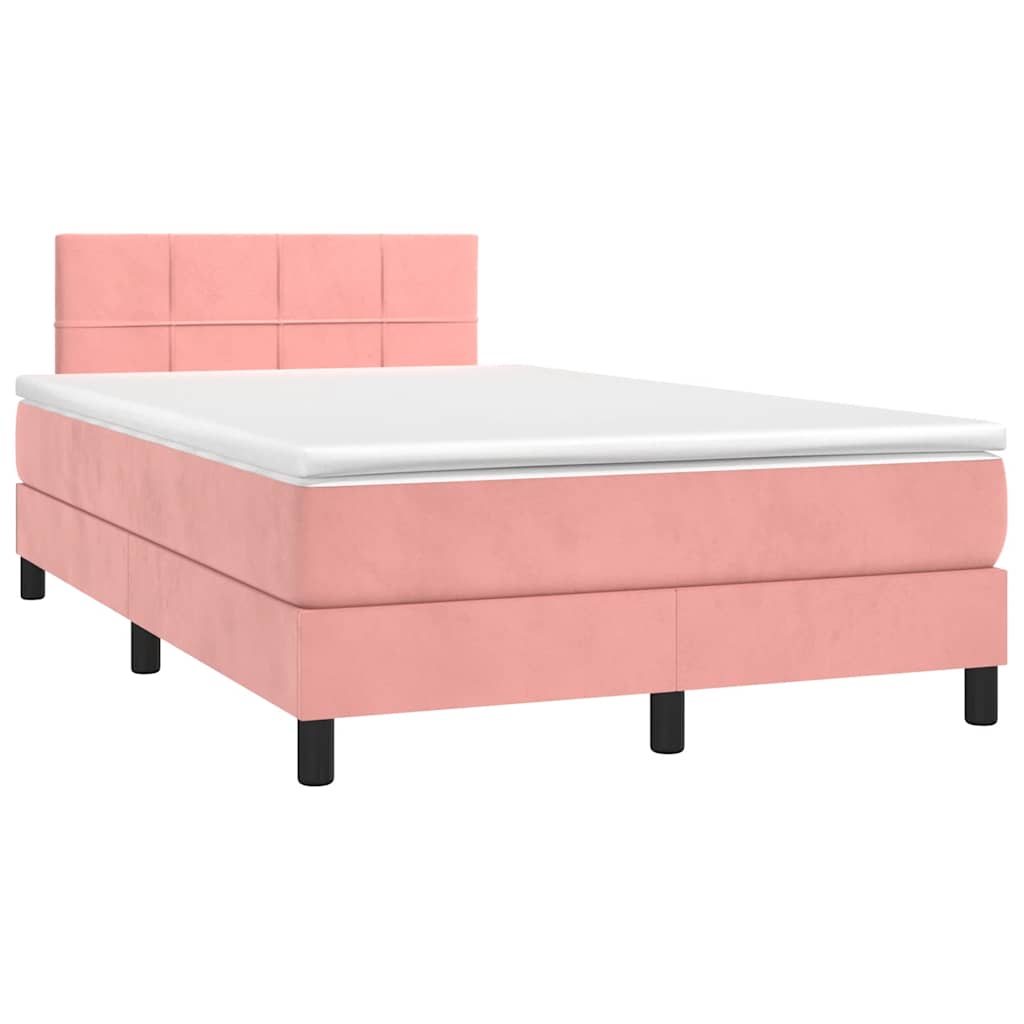 vidaXL Κρεβάτι Boxspring με Στρώμα & LED Ροζ 120x190 εκ. Βελούδινο