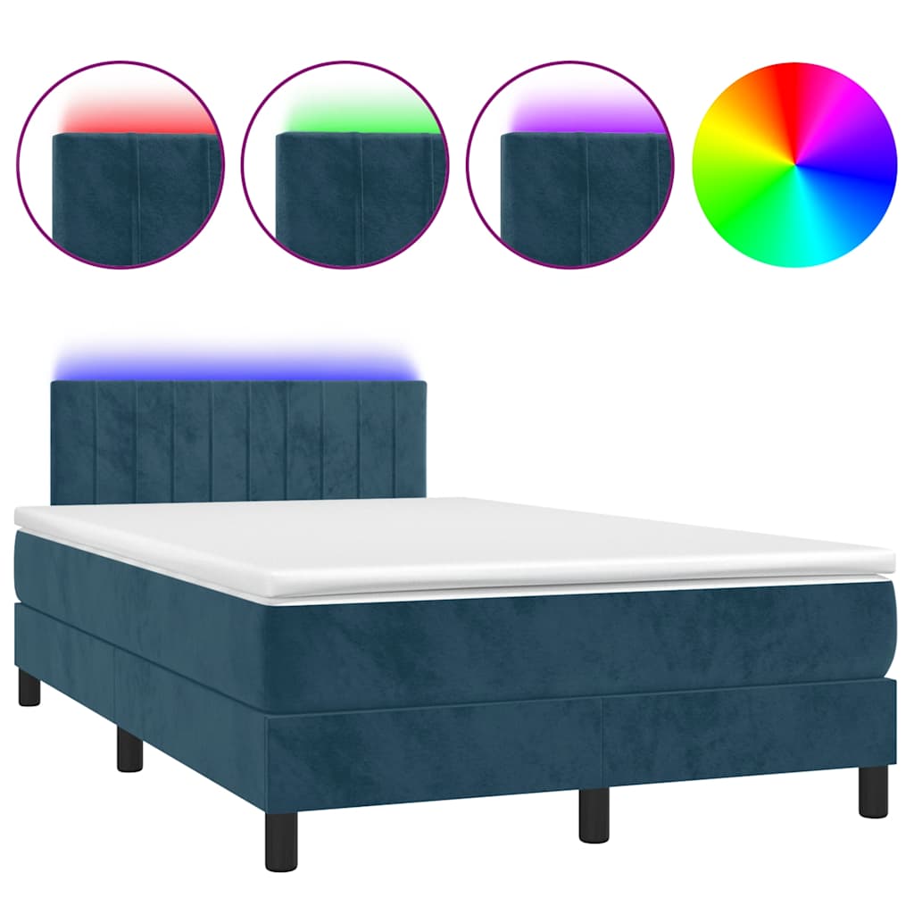 vidaXL Κρεβάτι Boxspring με Στρώμα & LED Σκ. Μπλε 120x190εκ. Βελούδινο