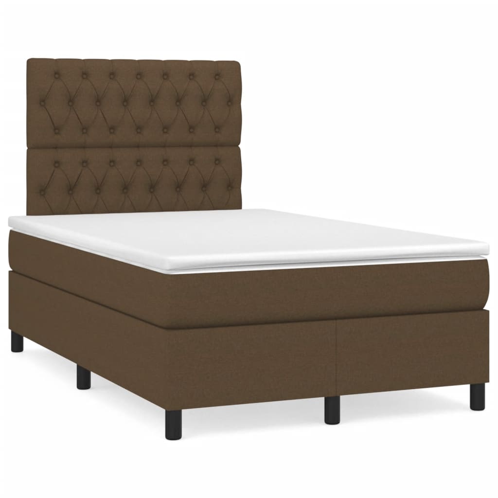 vidaXL Κρεβάτι Boxspring με Στρώμα & LED Σκ.Καφέ 120x190εκ. Υφασμάτινο