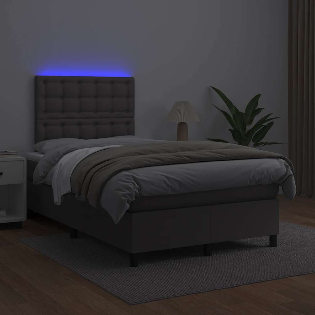 vidaXL Κρεβάτι Boxspring με Στρώμα & LED Γκρι 120x190 εκ. Συνθ. Δέρμα