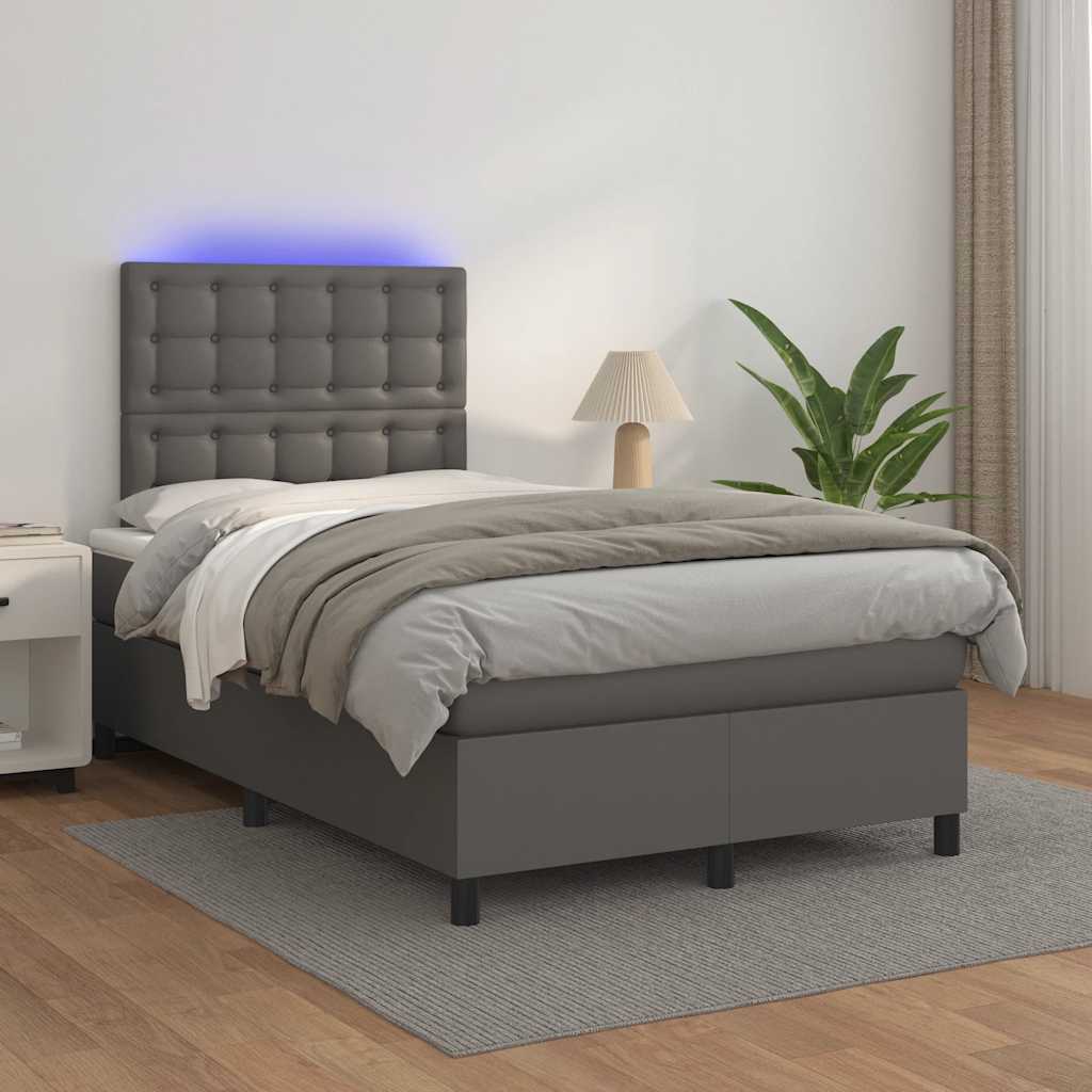 vidaXL Κρεβάτι Boxspring με Στρώμα & LED Γκρι 120x190 εκ. Συνθ. Δέρμα