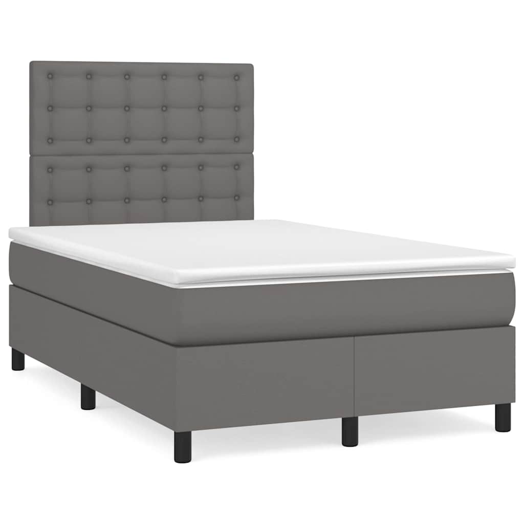 vidaXL Κρεβάτι Boxspring με Στρώμα & LED Γκρι 120x190 εκ. Συνθ. Δέρμα