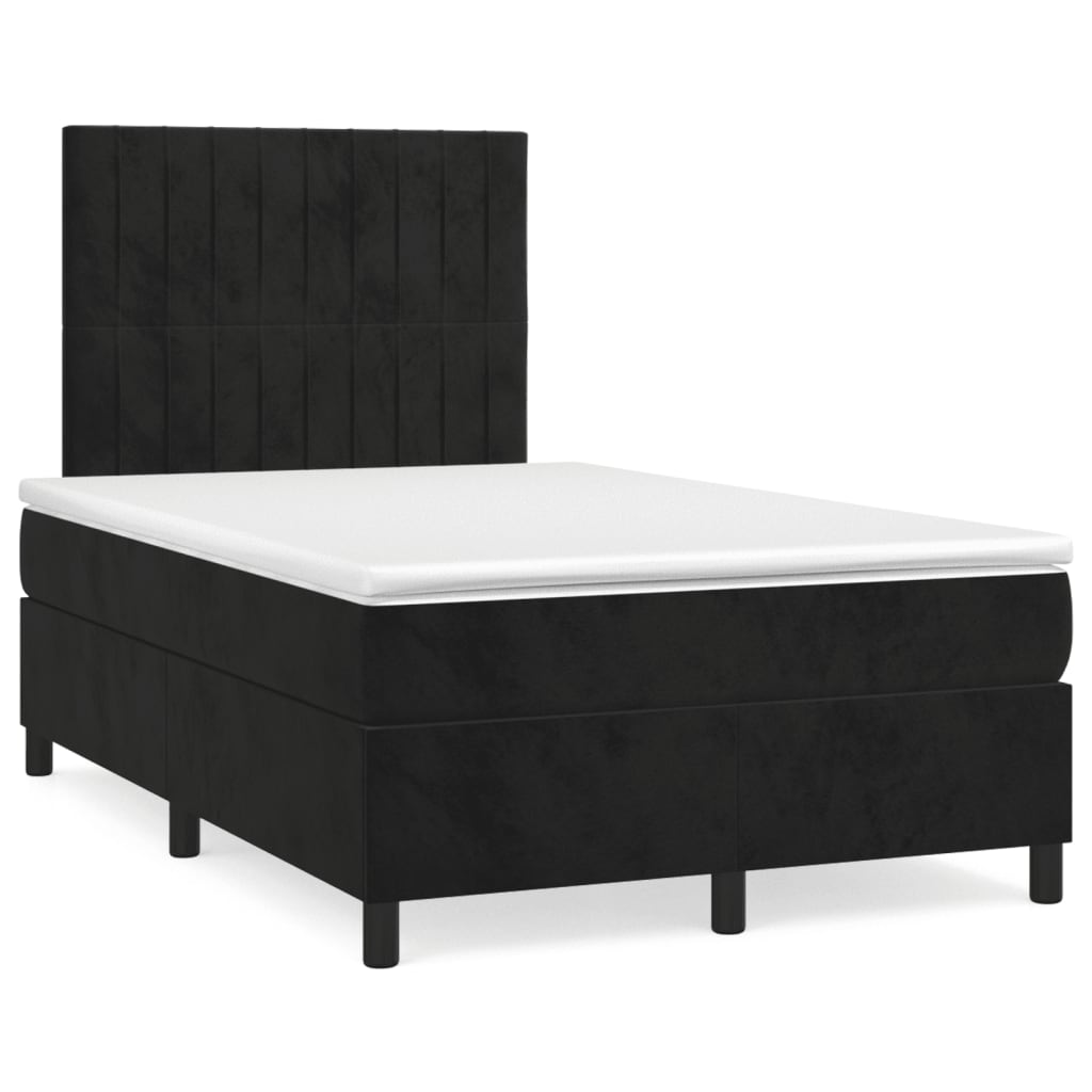 vidaXL Κρεβάτι Boxspring με Στρώμα & LED Μαύρο 120x190 εκ. Βελούδινο