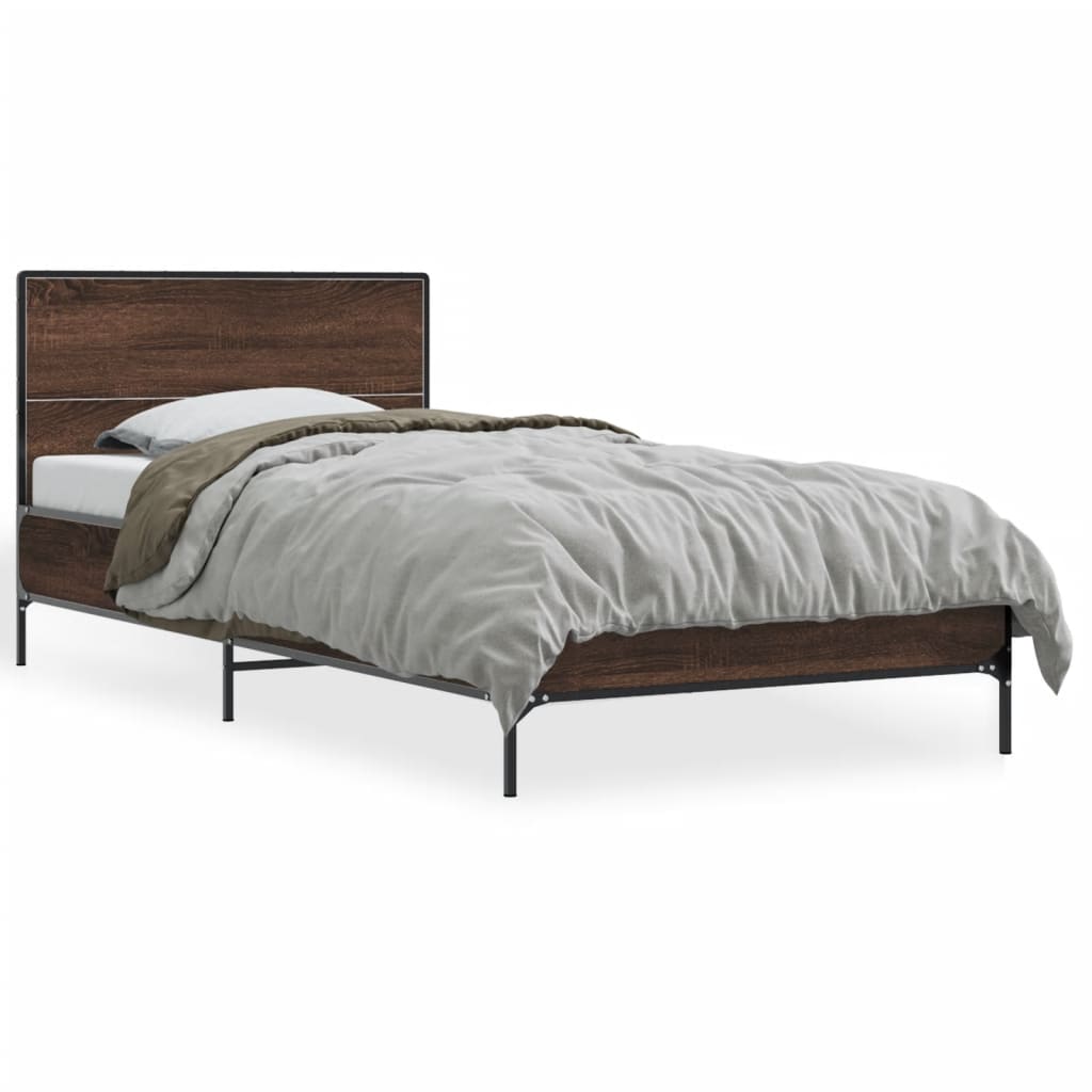 vidaXL Πλαίσιο Κρεβατιού Καφέ Δρυς 100x200 εκ. Επεξ. Ξύλο & Μέταλλο