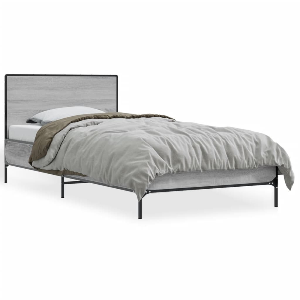 vidaXL Πλαίσιο Κρεβατιού Γκρι Sonoma 75x190 εκ. Επεξ. Ξύλο & Μέταλλο