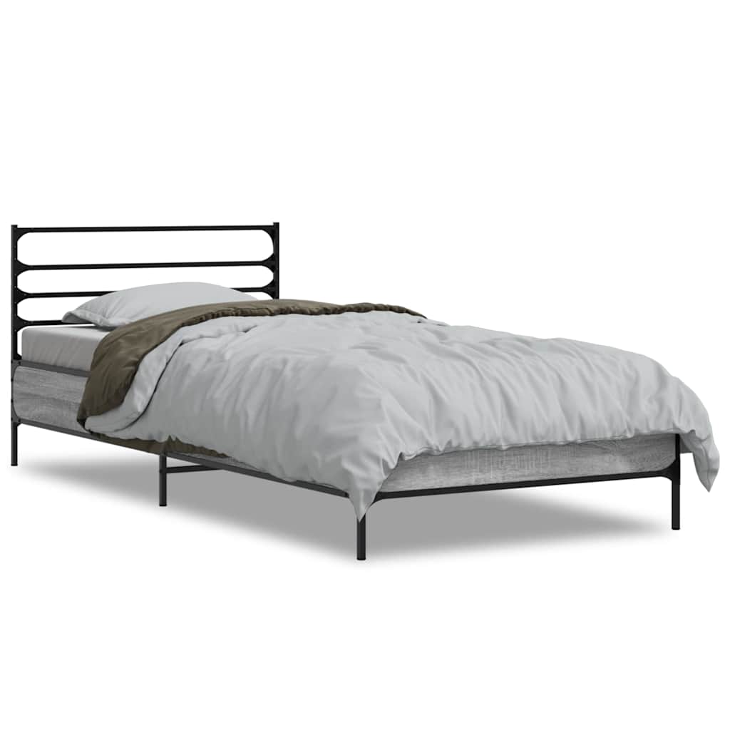 vidaXL Πλαίσιο Κρεβατιού Γκρι Sonoma 100x200 εκ. Επεξ. Ξύλο & Μέταλλο