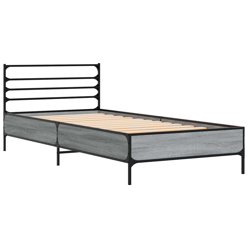 vidaXL Πλαίσιο Κρεβατιού Γκρι Sonoma 100x200 εκ. Επεξ. Ξύλο & Μέταλλο
