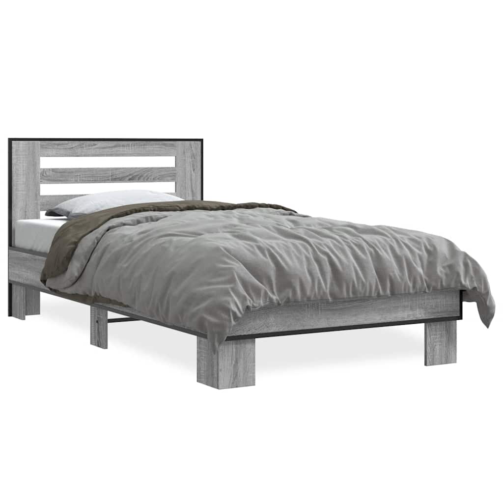vidaXL Πλαίσιο Κρεβατιού Γκρι Sonoma 100x200 εκ. Επεξ. Ξύλο & Μέταλλο