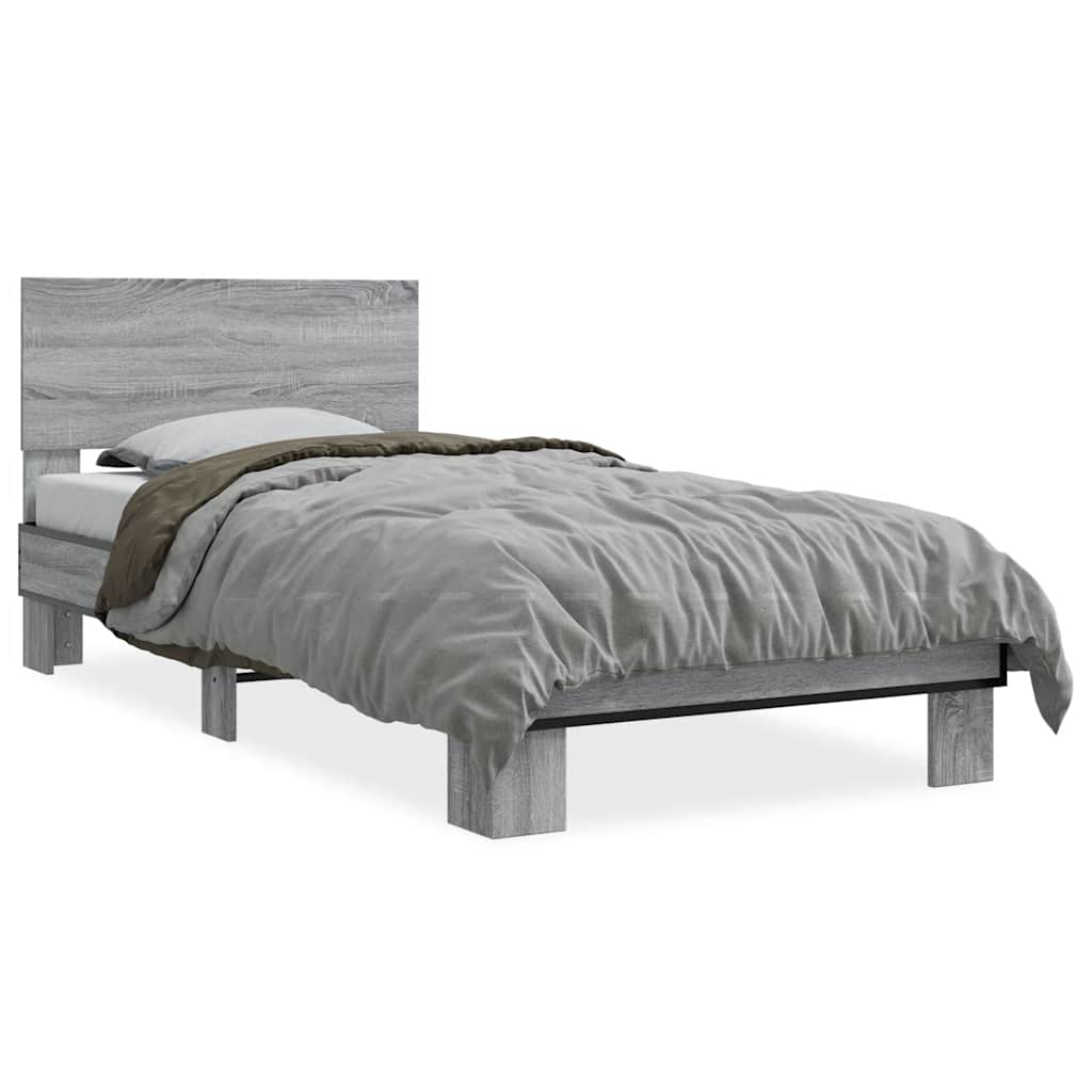 vidaXL Πλαίσιο Κρεβατιού Γκρι Sonoma 75x190 εκ. Επεξ. Ξύλο & Μέταλλο