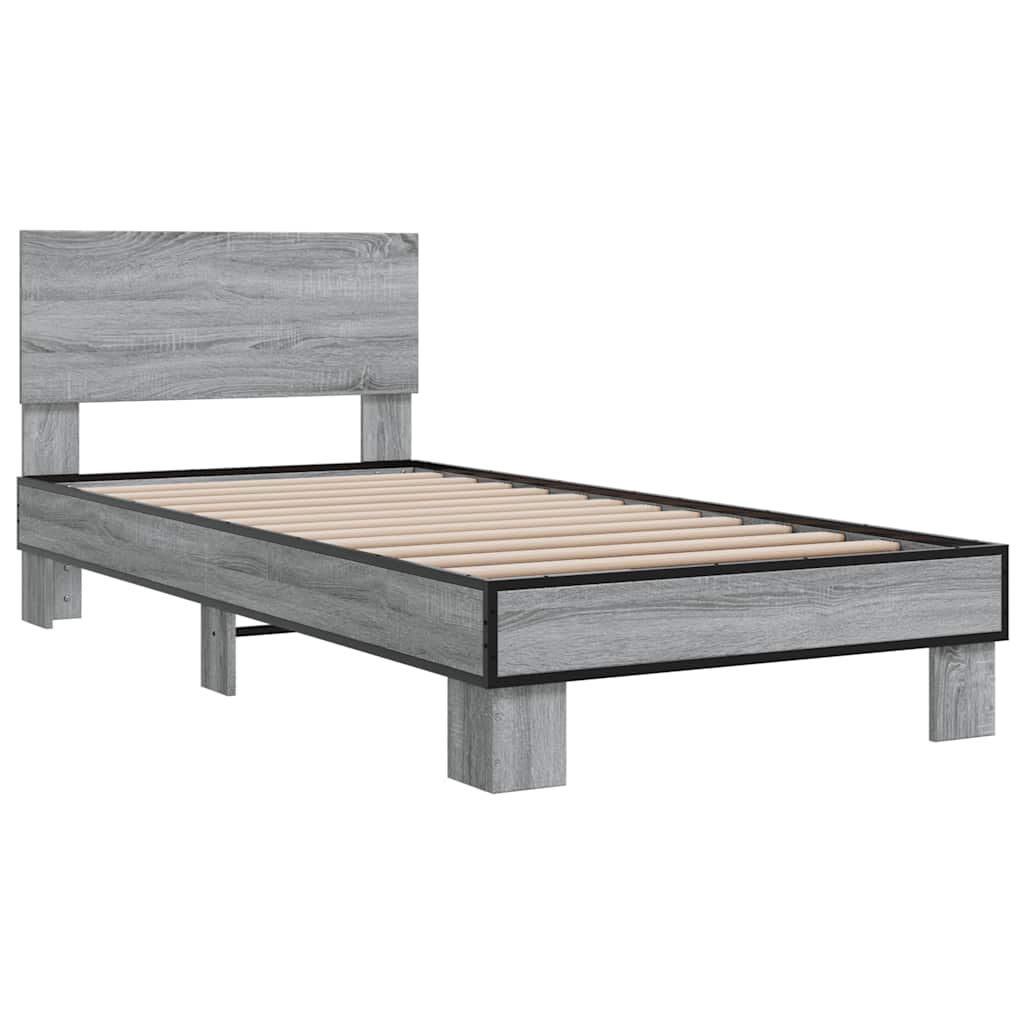 vidaXL Πλαίσιο Κρεβατιού Γκρι Sonoma 75x190 εκ. Επεξ. Ξύλο & Μέταλλο