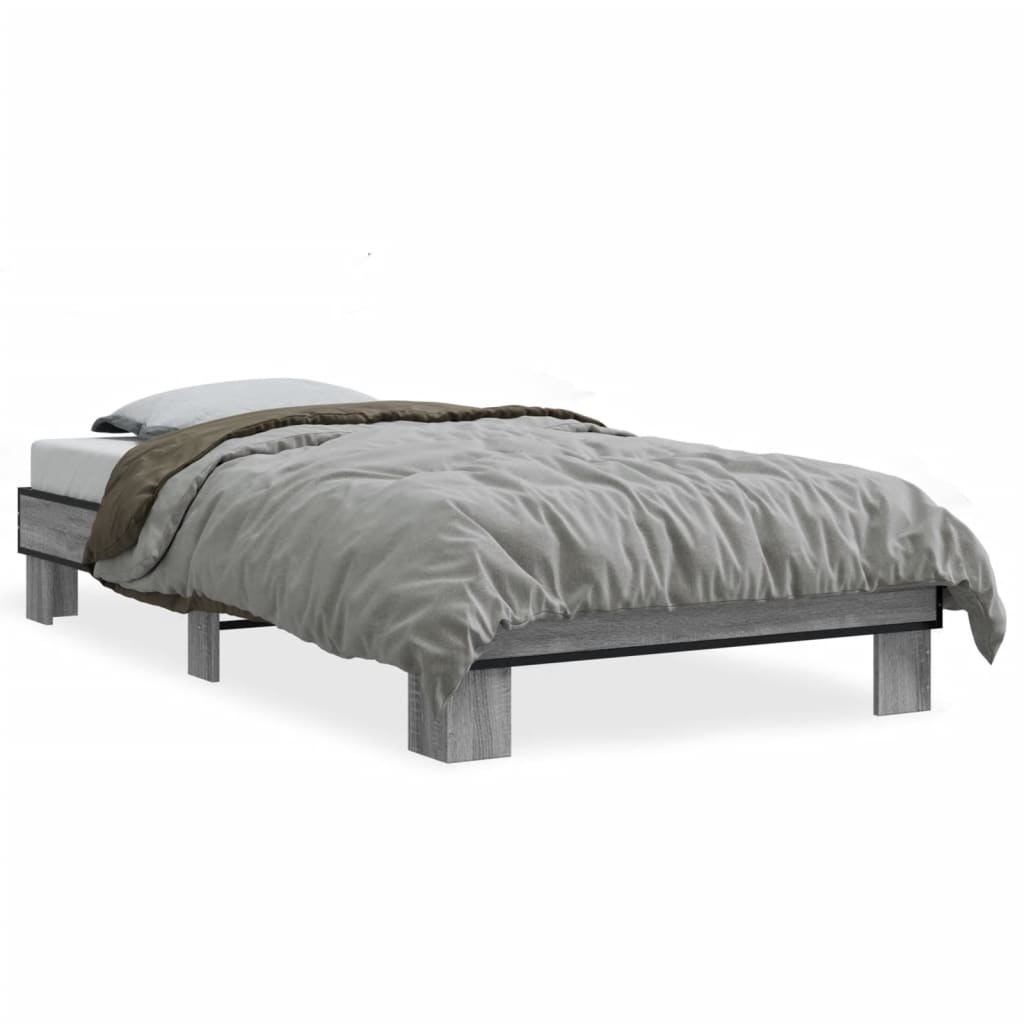 vidaXL Πλαίσιο Κρεβατιού Γκρι Sonoma 90x200 εκ. Επεξ. Ξύλο & Μέταλλο