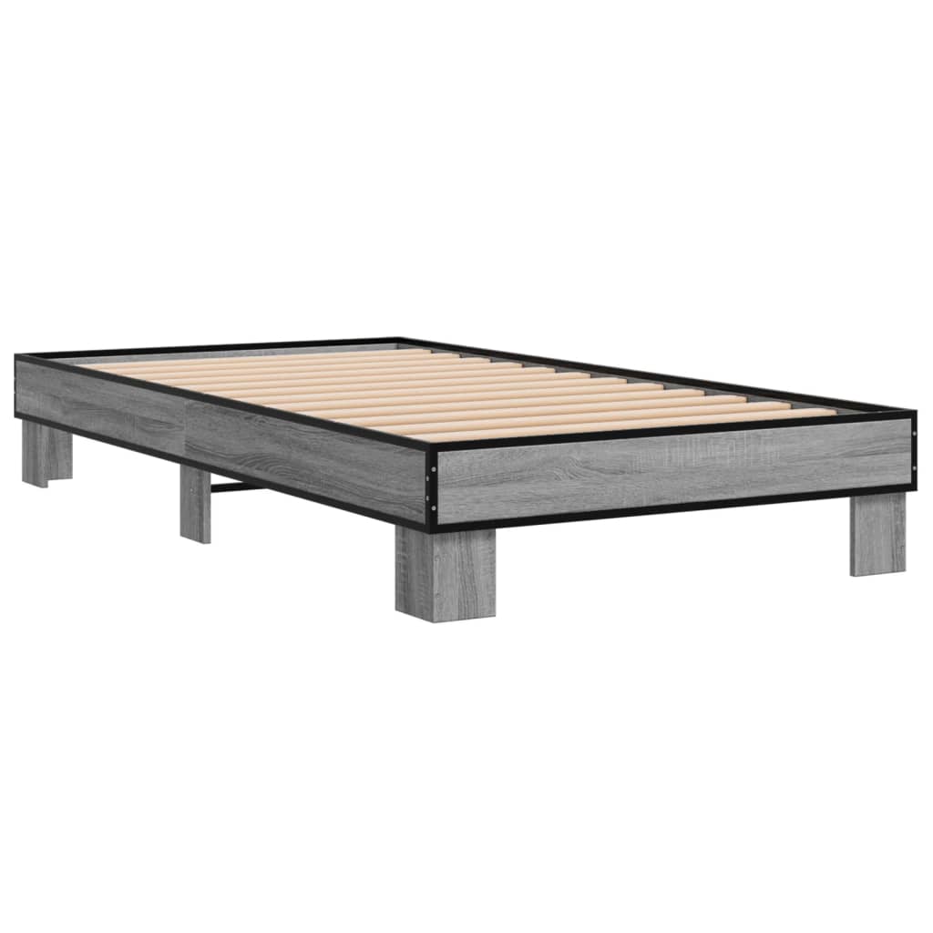 vidaXL Πλαίσιο Κρεβατιού Γκρι Sonoma 90x200 εκ. Επεξ. Ξύλο & Μέταλλο
