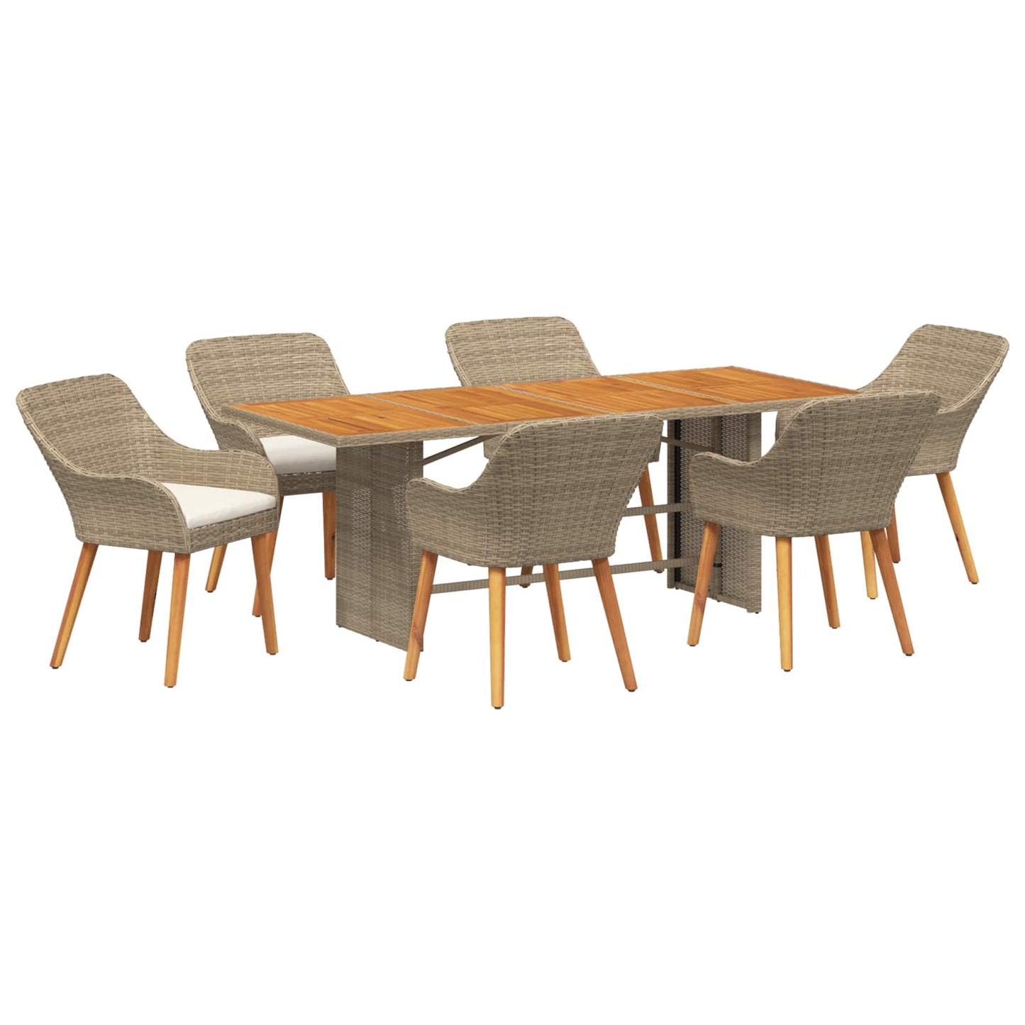 vidaXL Σέτ φαγητού για κήπο με μαξιλάρι 7 pcs Μπεζ συνθετικό ρατάν