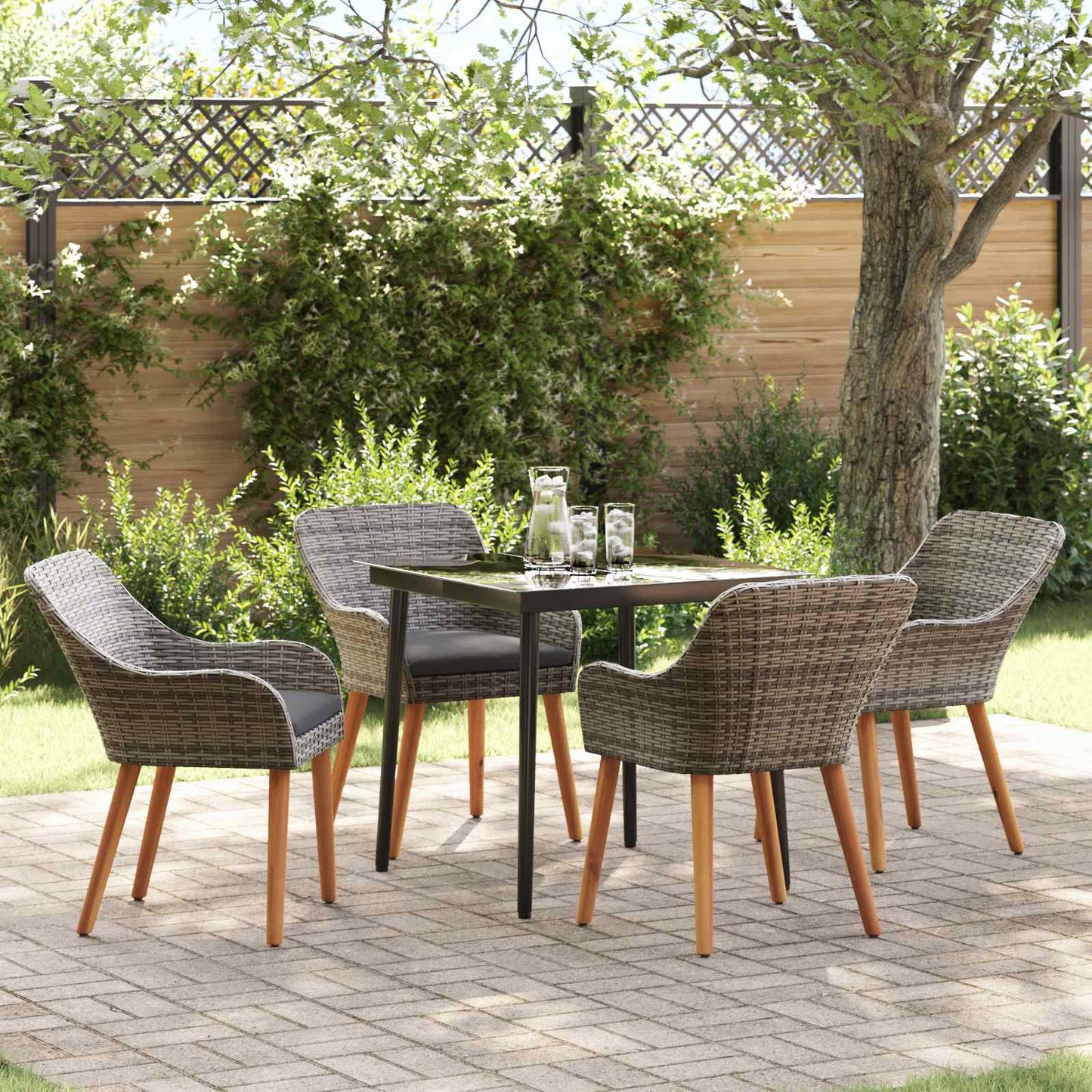vidaXL Σέτ φαγητού για κήπο με μαξιλάρι 5 pcs Γκρι συνθετικό ρατάν
