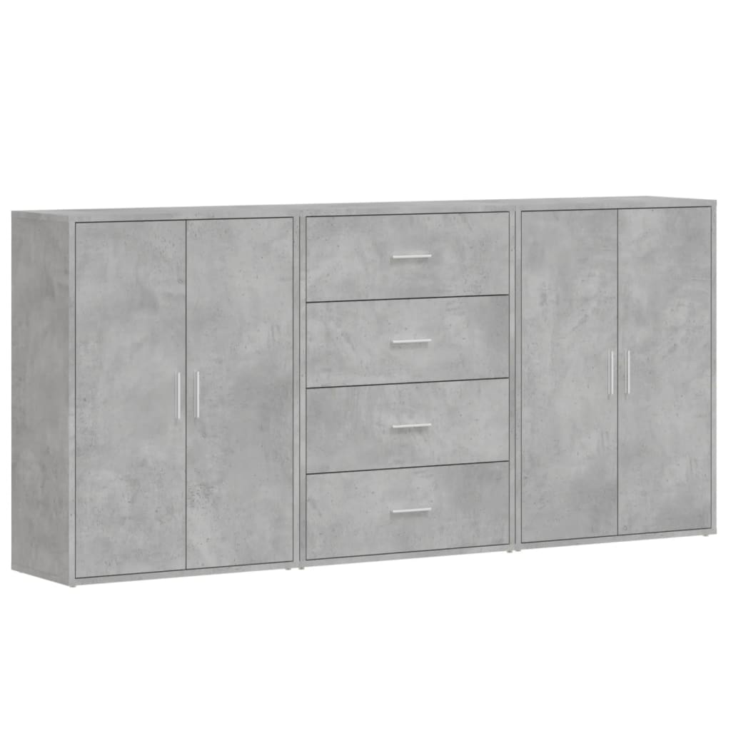 vidaXL Βοηθητικά Ντουλάπια 3 τεμ. Γκρι Σκυρ. 60x31x84 εκ. Επεξ. Ξύλο