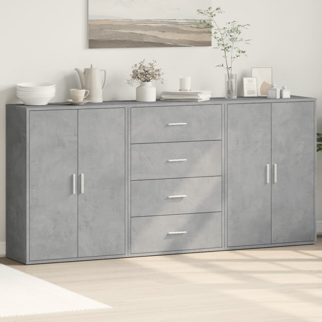 vidaXL Βοηθητικά Ντουλάπια 3 τεμ. Γκρι Σκυρ. 60x31x84 εκ. Επεξ. Ξύλο