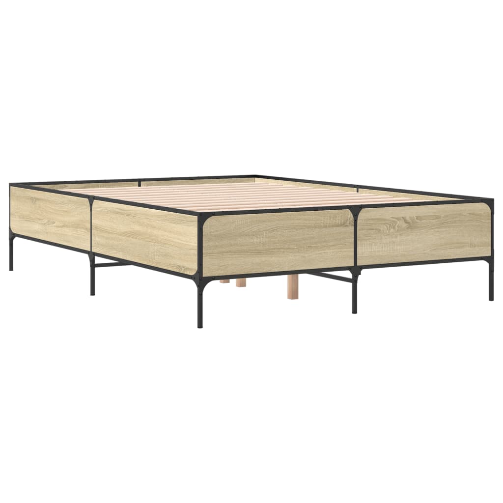 vidaXL Πλαίσιο Κρεβατιού Sonoma Δρυς 150x200 εκ. Επεξ. Ξύλο & Μέταλλο