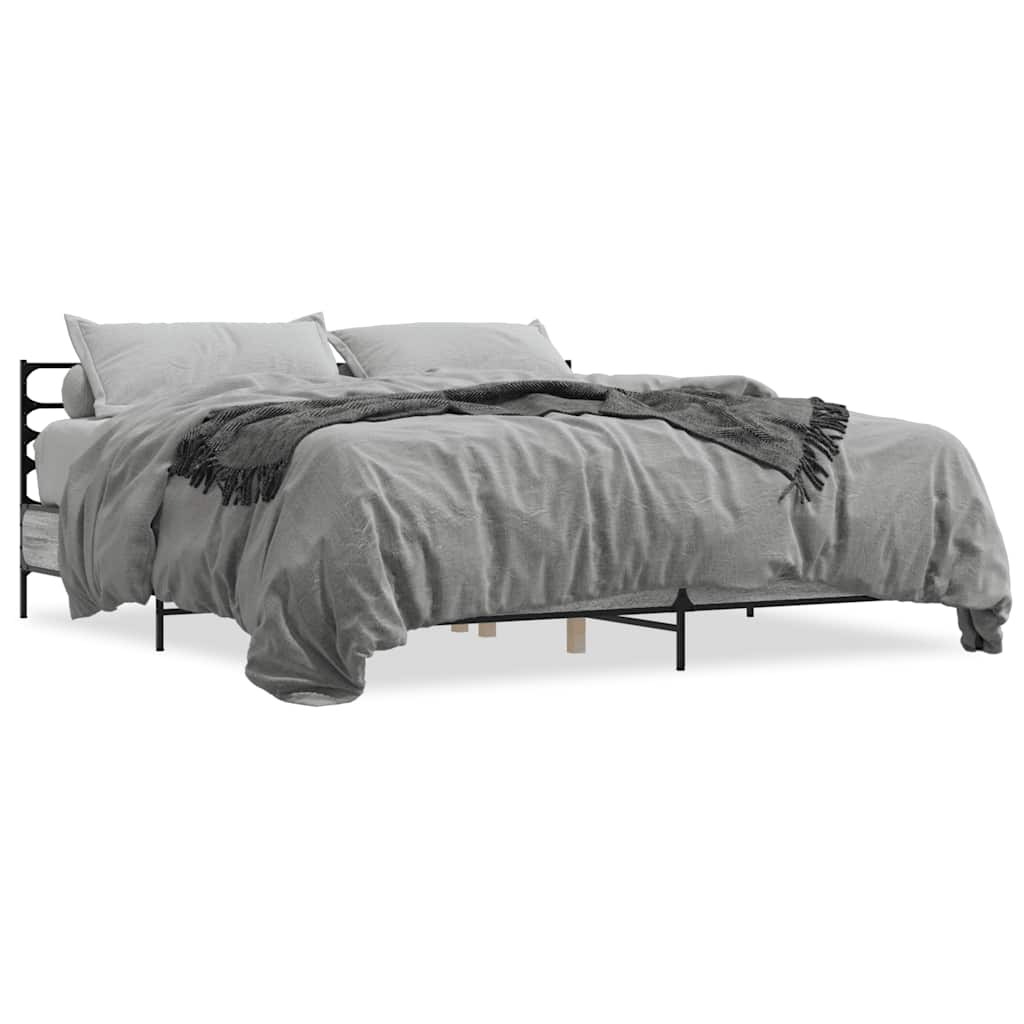 vidaXL Πλαίσιο Κρεβατιού Γκρι Sonoma 200x200 εκ. Επεξ. Ξύλο & Μέταλλο