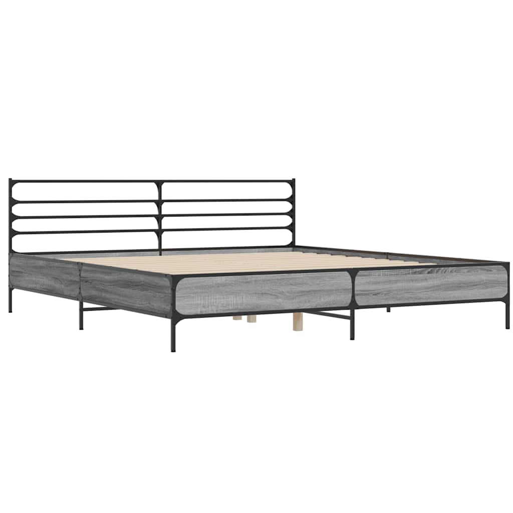 vidaXL Πλαίσιο Κρεβατιού Γκρι Sonoma 200x200 εκ. Επεξ. Ξύλο & Μέταλλο