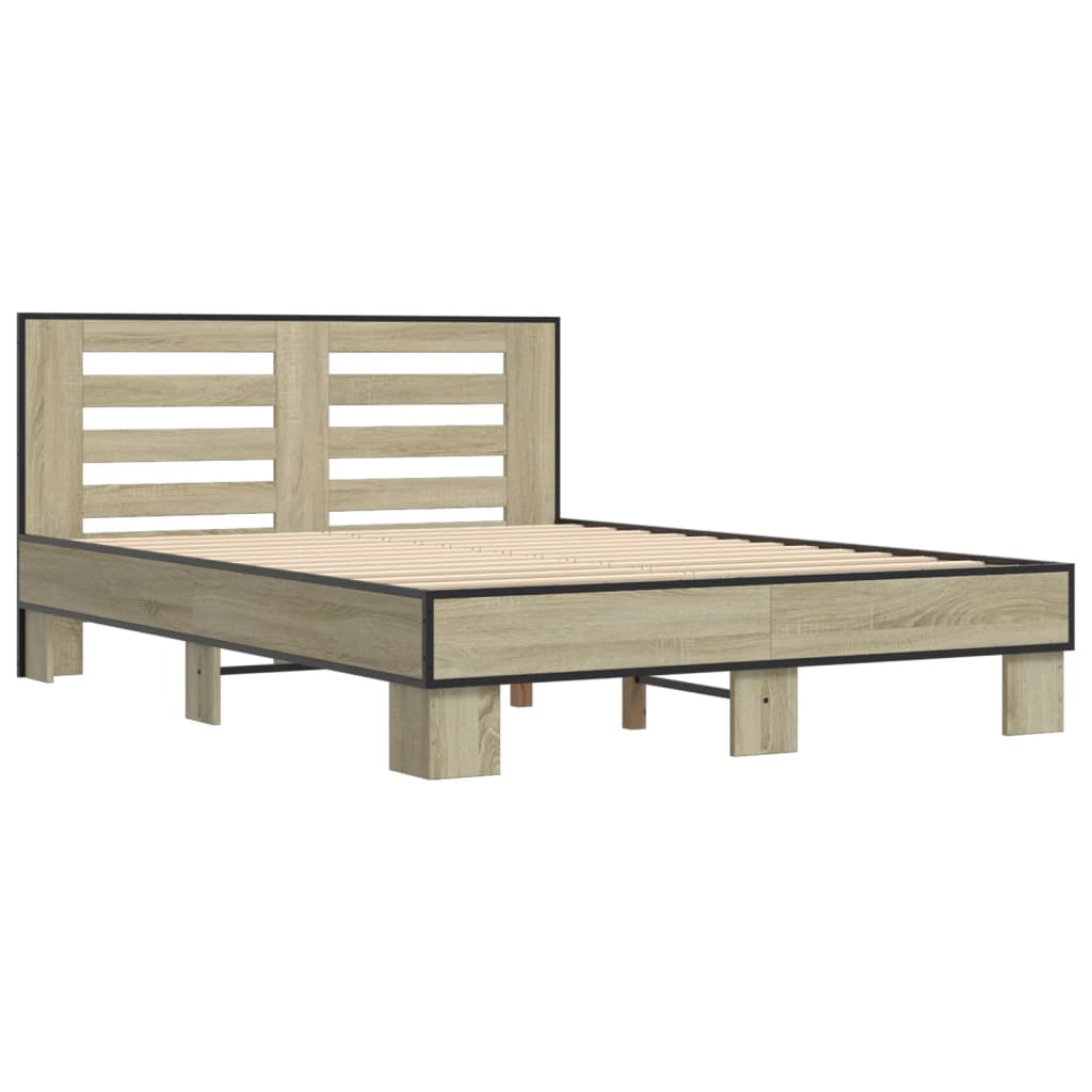 vidaXL Πλαίσιο Κρεβατιού Sonoma Δρυς 140x200 εκ. Επεξ. Ξύλο & Μέταλλο