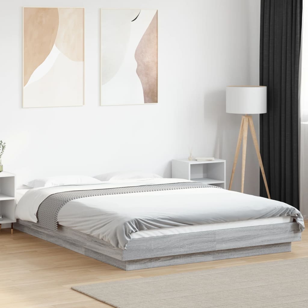 vidaXL Πλαίσιο Κρεβατιού με Φώτα LED Γκρι sonoma 140x200εκ. Επεξ. Ξύλο