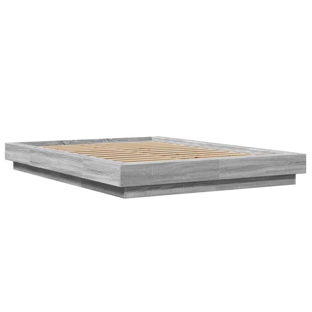 vidaXL Πλαίσιο Κρεβατιού με Φώτα LED Γκρι sonoma 140x190εκ. Επεξ. Ξύλο