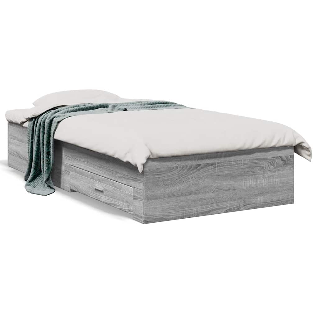vidaXL Πλαίσιο Κρεβατιού με Συρτάρια Γκρι Sonoma 75x190 εκ. Επεξ. Ξύλο