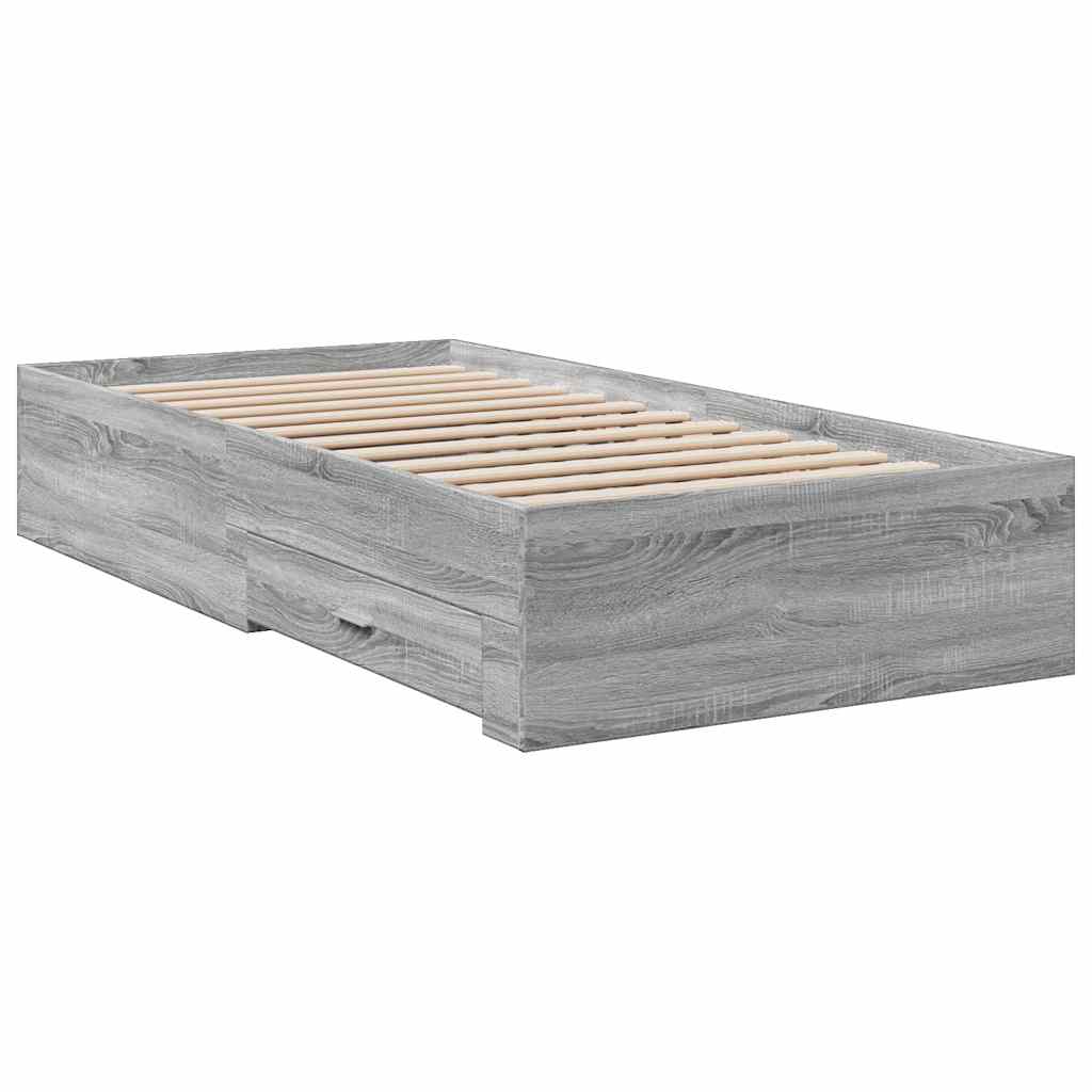 vidaXL Πλαίσιο Κρεβατιού με Συρτάρια Γκρι Sonoma 75x190 εκ. Επεξ. Ξύλο