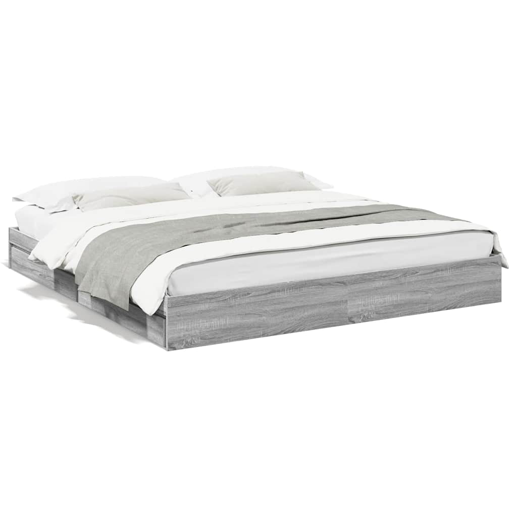 vidaXL Πλαίσιο Κρεβατιού με συρτάρια Γκρι sonoma 200x200εκ. Επεξ. Ξύλο