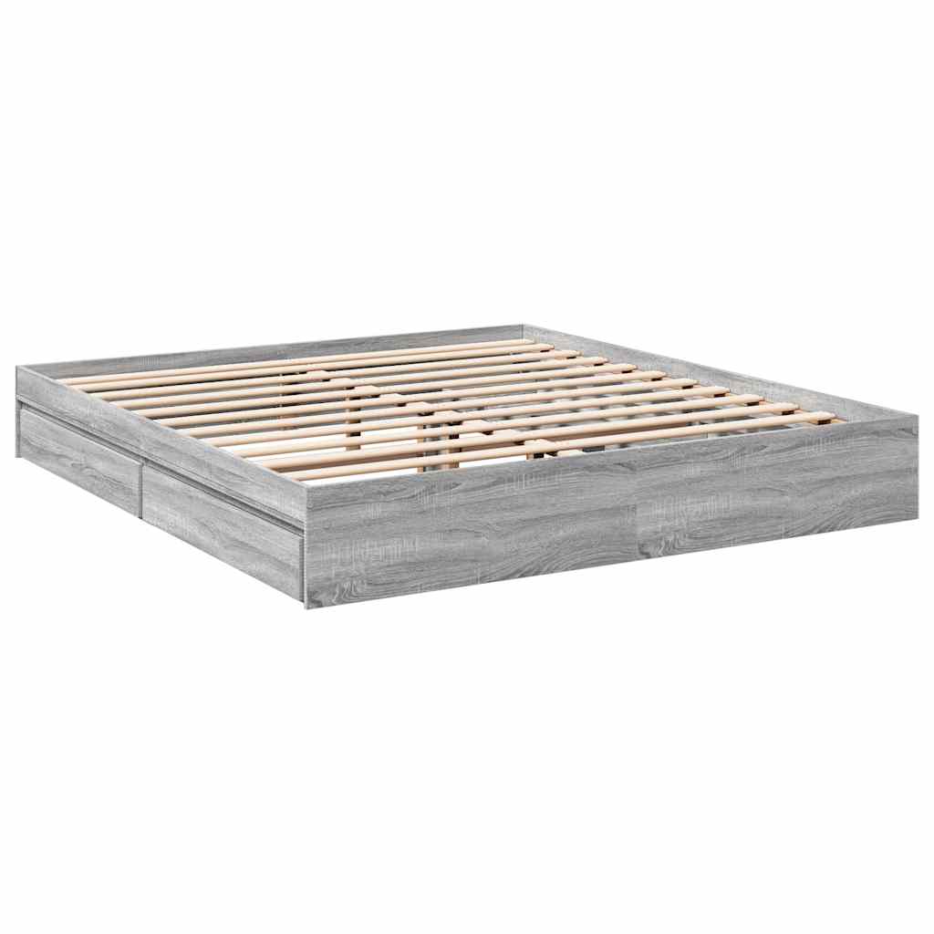 vidaXL Πλαίσιο Κρεβατιού με συρτάρια Γκρι sonoma 200x200εκ. Επεξ. Ξύλο