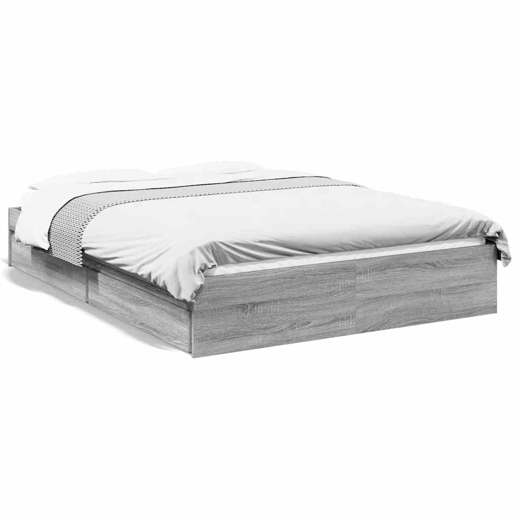 vidaXL Πλαίσιο Κρεβατιού με συρτάρια Γκρι sonoma 140x200εκ. Επεξ. Ξύλο