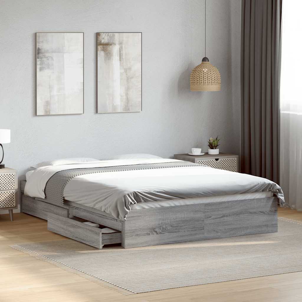 vidaXL Πλαίσιο Κρεβατιού με συρτάρια Γκρι sonoma 120x190εκ. Επεξ. Ξύλο