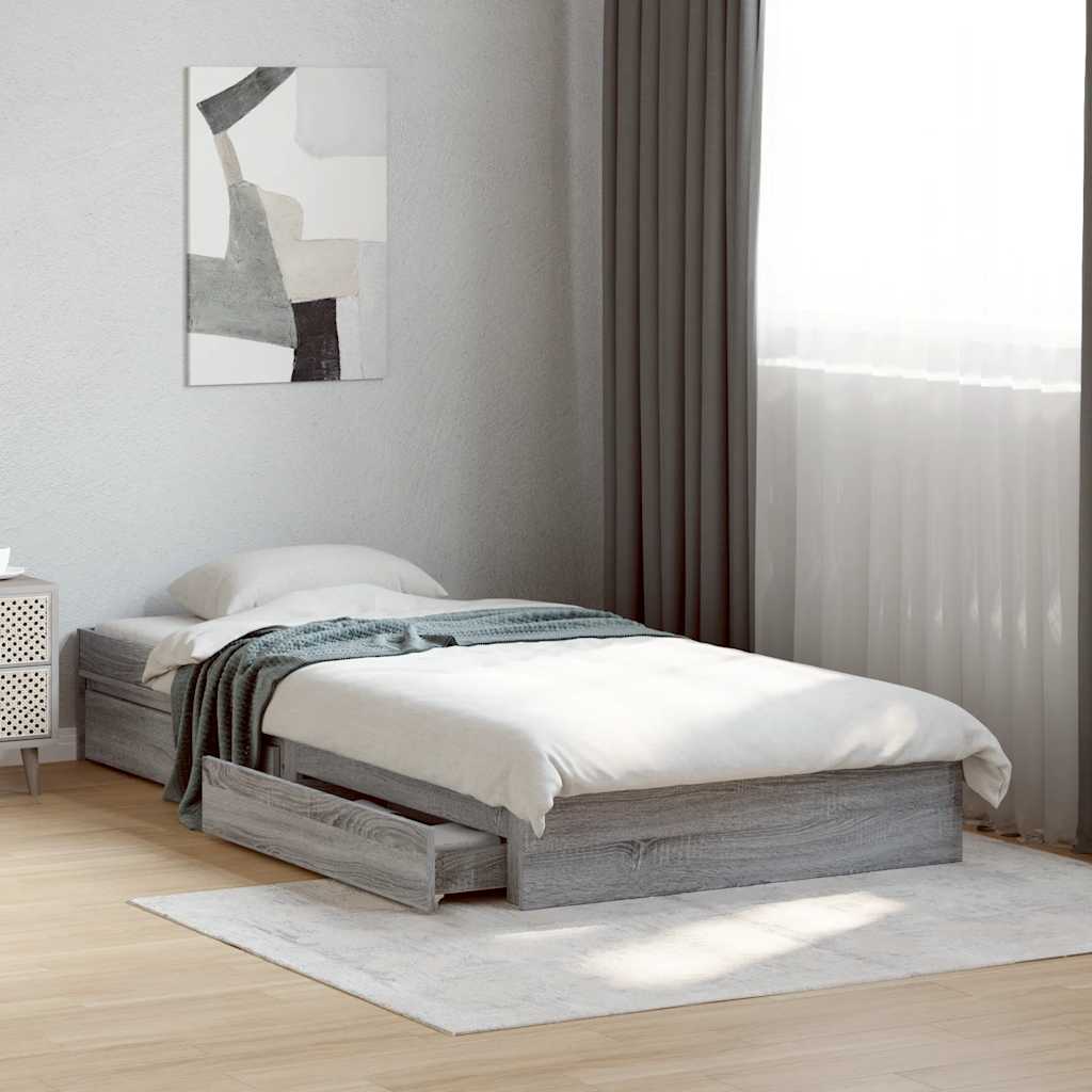 vidaXL Πλαίσιο Κρεβατιού με Συρτάρια Γκρι Sonoma 75x190 εκ. Επεξ. Ξύλο