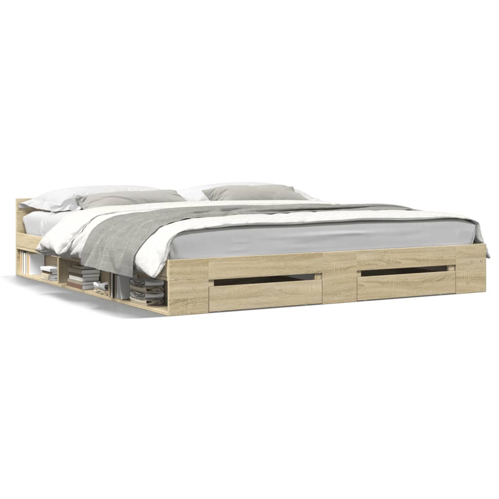 vidaXL Πλαίσιο Κρεβατιού με συρτάρια Sonoma Δρυς 200x200εκ. Επεξ. Ξύλο