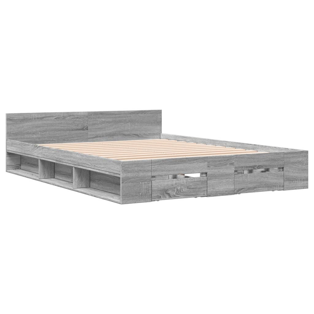 vidaXL Πλαίσιο Κρεβατιού με συρτάρια Γκρι sonoma 140x190εκ. Επεξ. Ξύλο