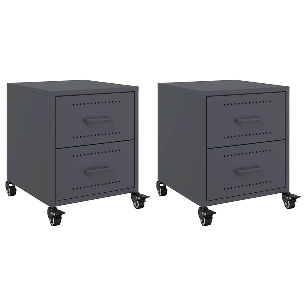vidaXL Κομοδίνα 2 τεμ. Ανθρακί 36x39x43,5 εκ. από Χάλυβα