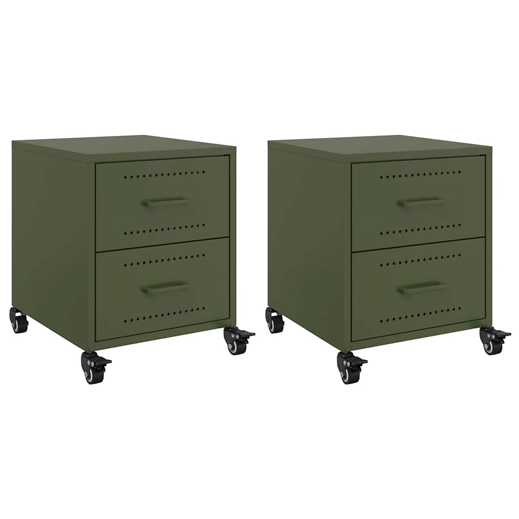 vidaXL Κομοδίνα 2 τεμ. Πράσινο Λαδί 36x39x43,5 εκ. από Χάλυβα
