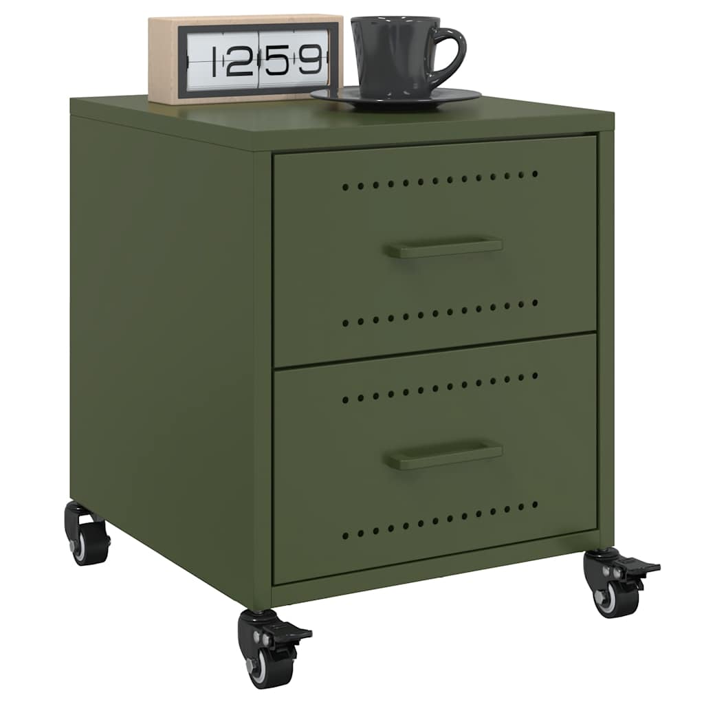 vidaXL Κομοδίνα 2 τεμ. Πράσινο Λαδί 36x39x43,5 εκ. από Χάλυβα