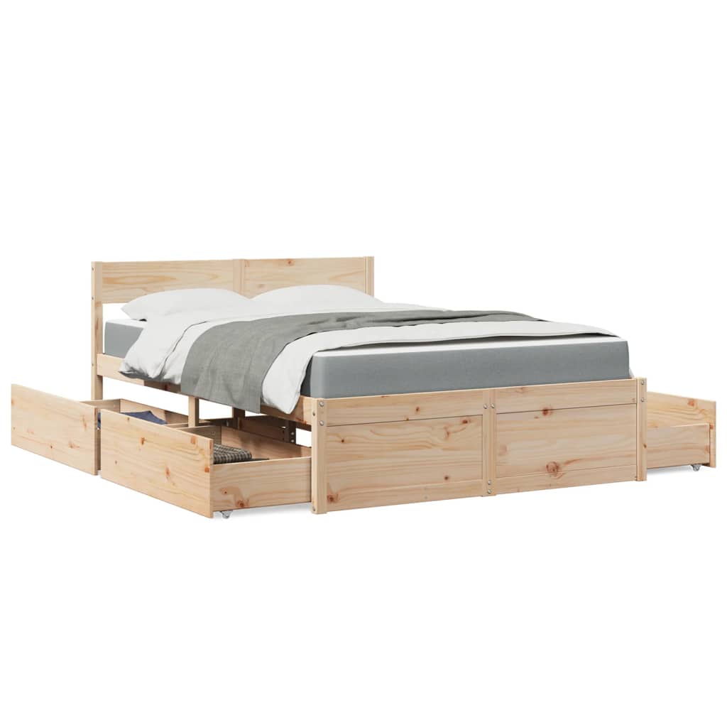 vidaXL Κρεβάτι με Συρτάρια και Στρώμα 120x200 εκ. Μασίφ Ξύλο Πεύκου