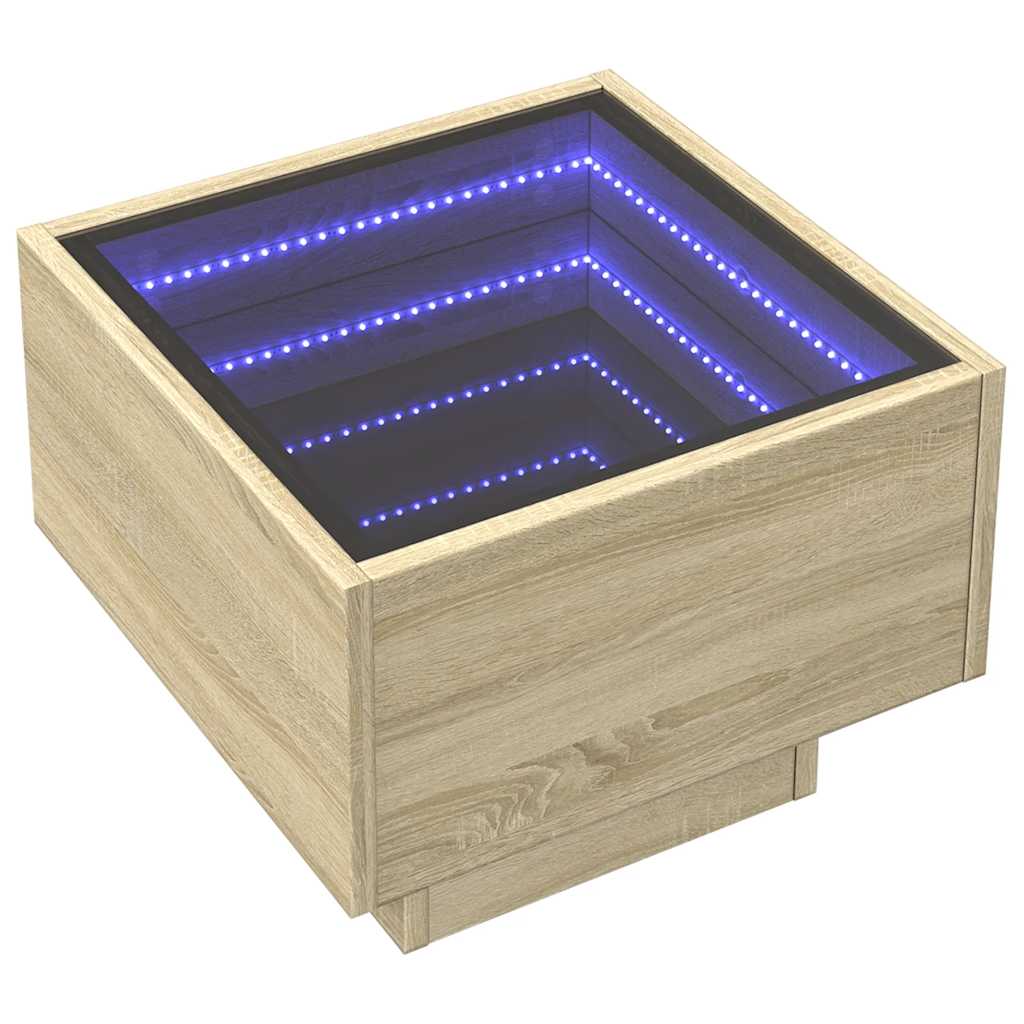 vidaXL Τραπέζι Βοηθητικό με LED Δρυς 40x40x30 εκ. Επεξεργασμένο Ξύλο
