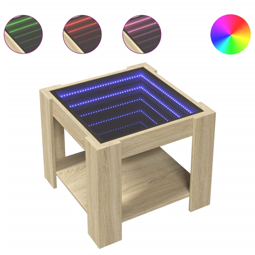 vidaXL Τραπεζάκι Σαλονιού με LED Δρυς 53x53x45 εκ. Επεξεργασμένο Ξύλο