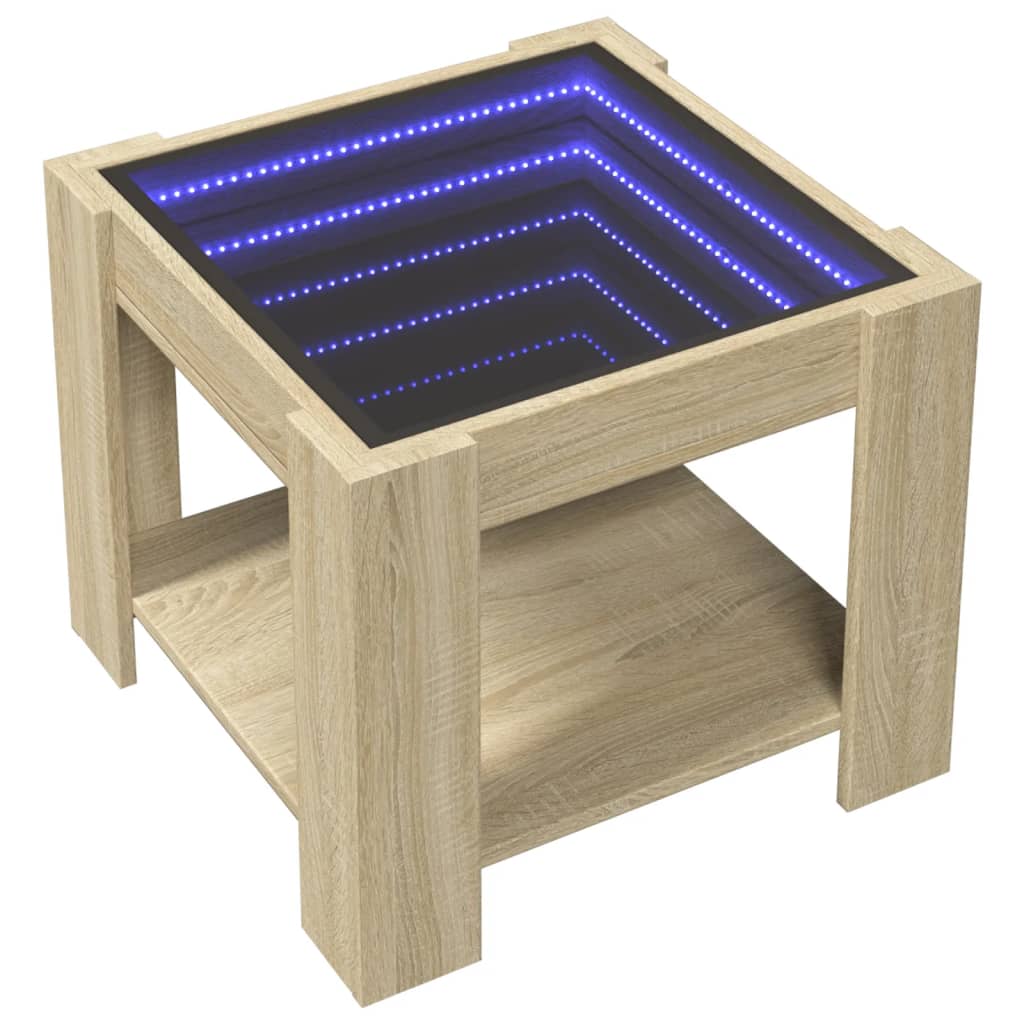 vidaXL Τραπεζάκι Σαλονιού με LED Δρυς 53x53x45 εκ. Επεξεργασμένο Ξύλο