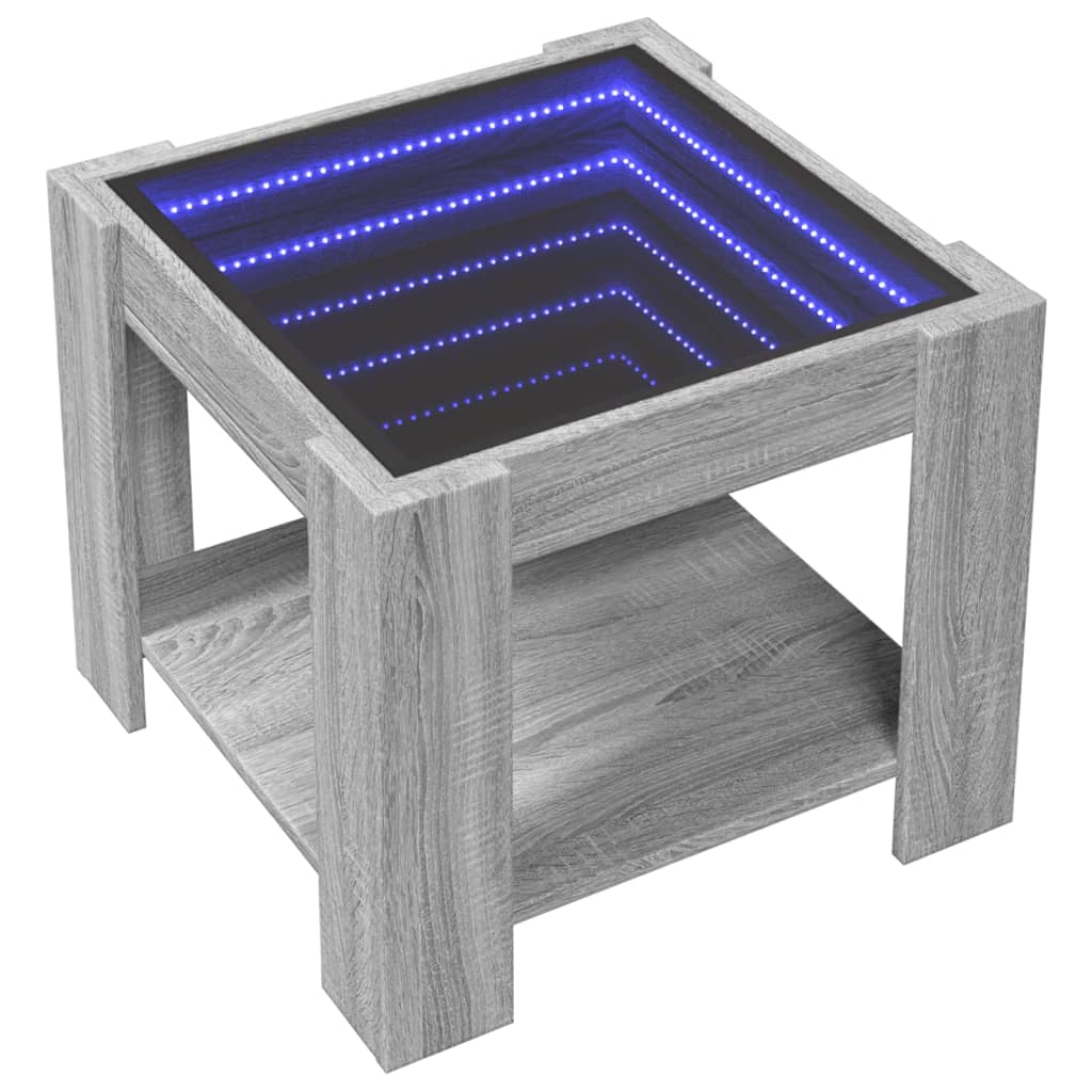 vidaXL Τραπεζάκι Σαλονιού με LED Γκρι 53x53x45 εκ. Επεξεργασμένο Ξύλο