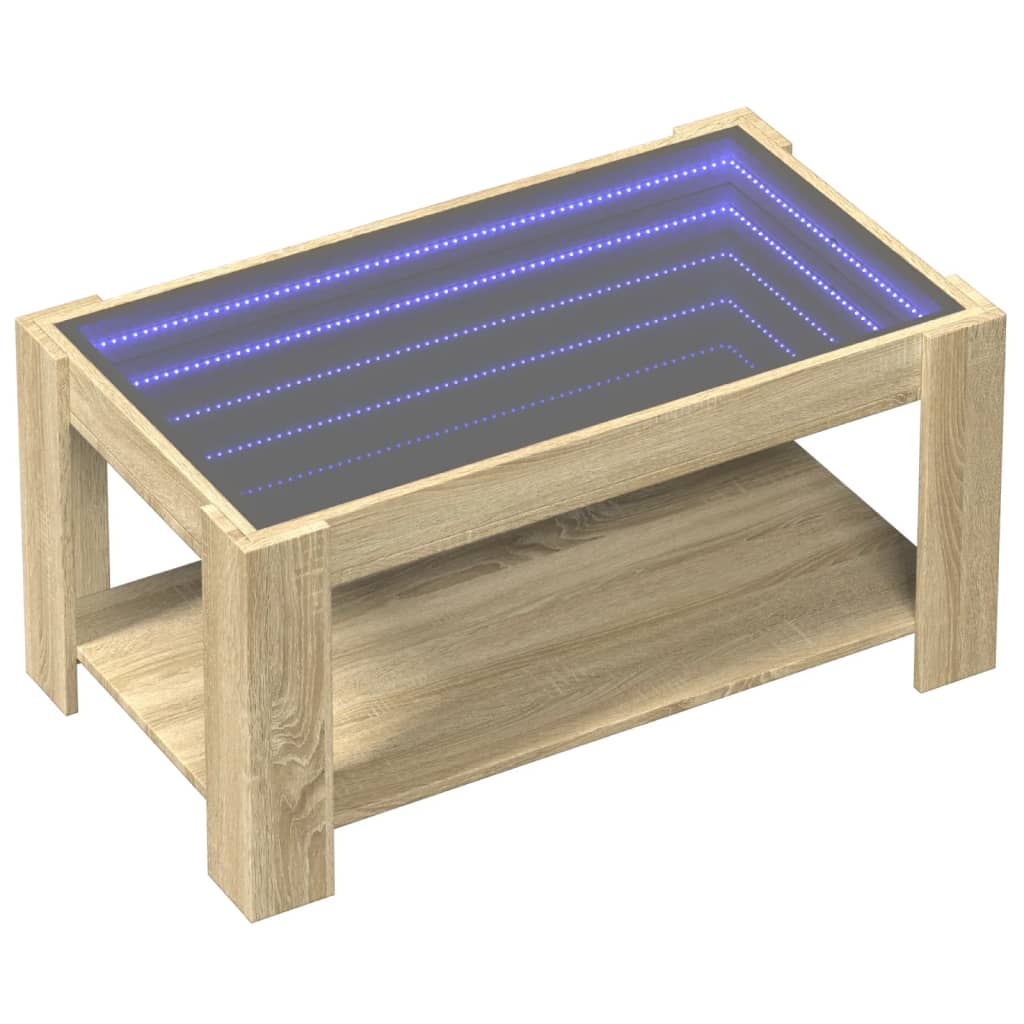 vidaXL Τραπεζάκι Σαλονιού με LED Δρυς 93x53x45 εκ. Επεξεργασμένο Ξύλο