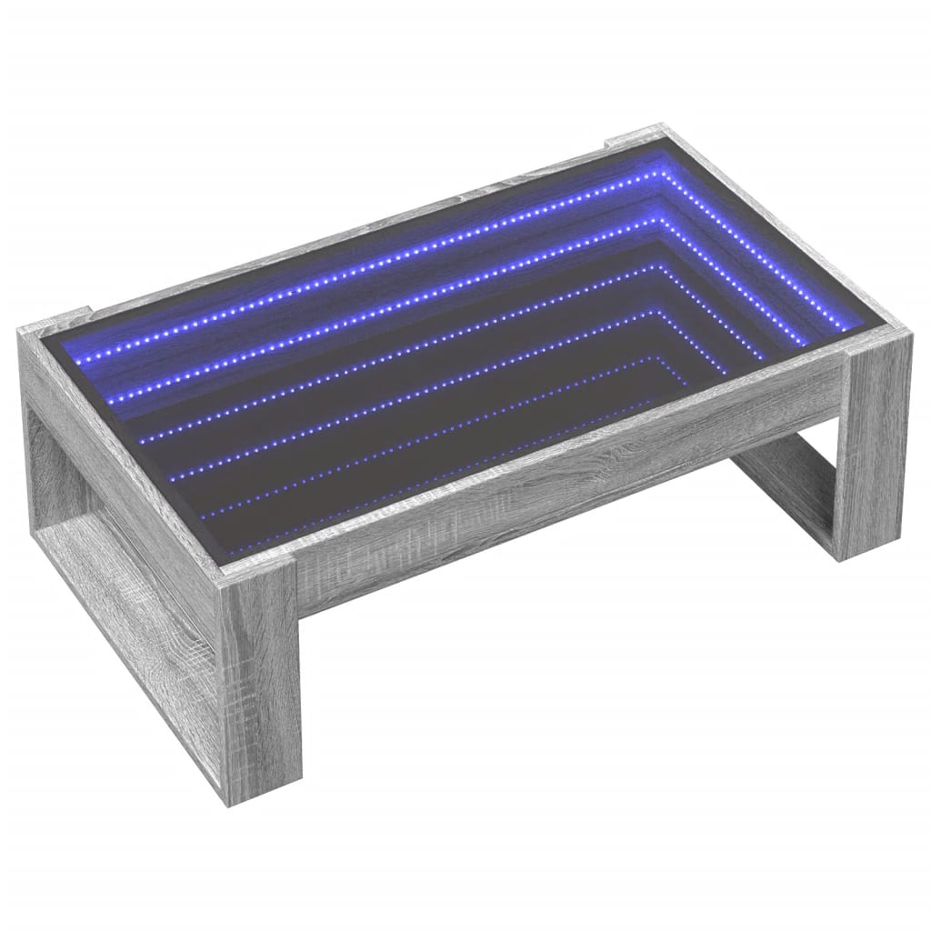 vidaXL Τραπεζάκι Σαλονιού Άπειρο Φως LED Γκρι Sonoma 90x53x30 εκ.