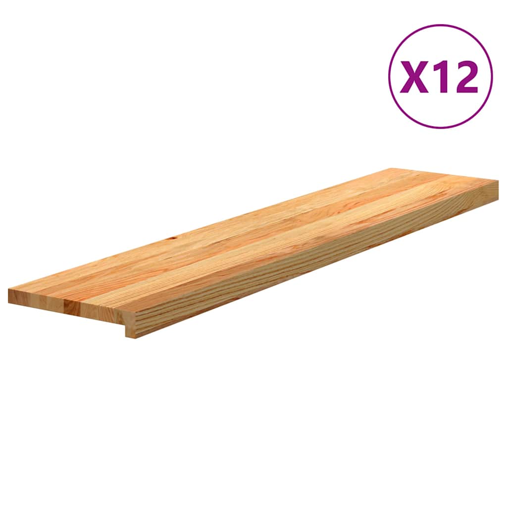 vidaXL Πατάκια Σκάλας 12 τεμ. Ανοιχτό Καφέ 120x25x2 cm Ξύλο Δρυός