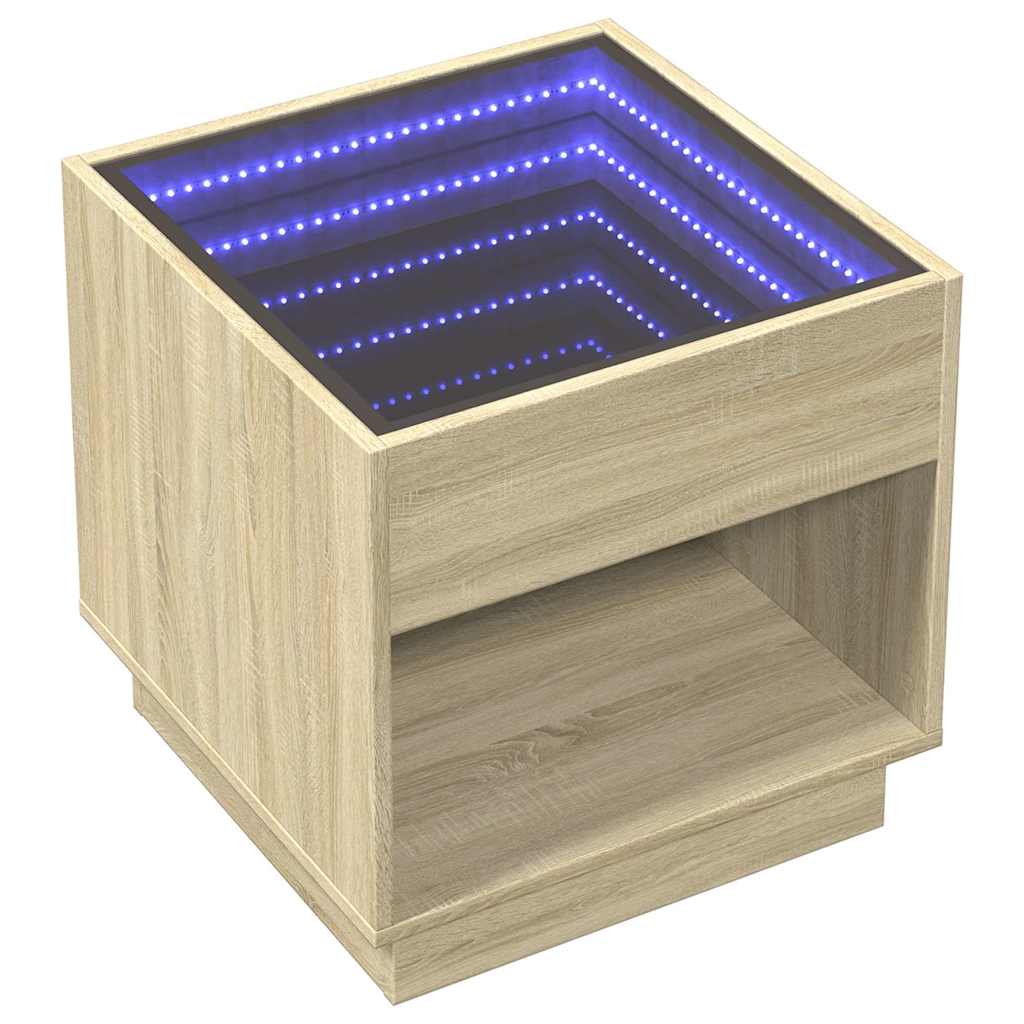 vidaXL Κομοδίνο Άπειρο Φως LED Sonoma Δρυς 50x50x50 εκ.